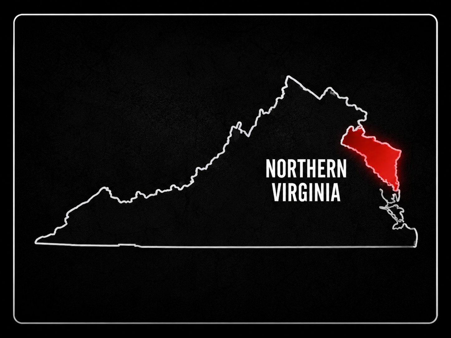 Virginia map with Northern Virginia highlighted in red.