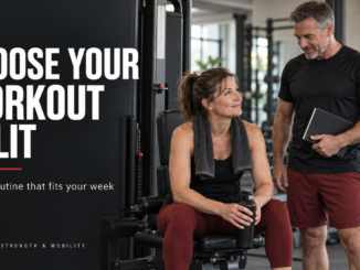 Choose your workout split. Build a routine that fits your week, with adults training in a gym.