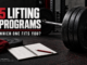 Barbell and training notebook beside the words Five Lifting Programs: Which One Fits You?